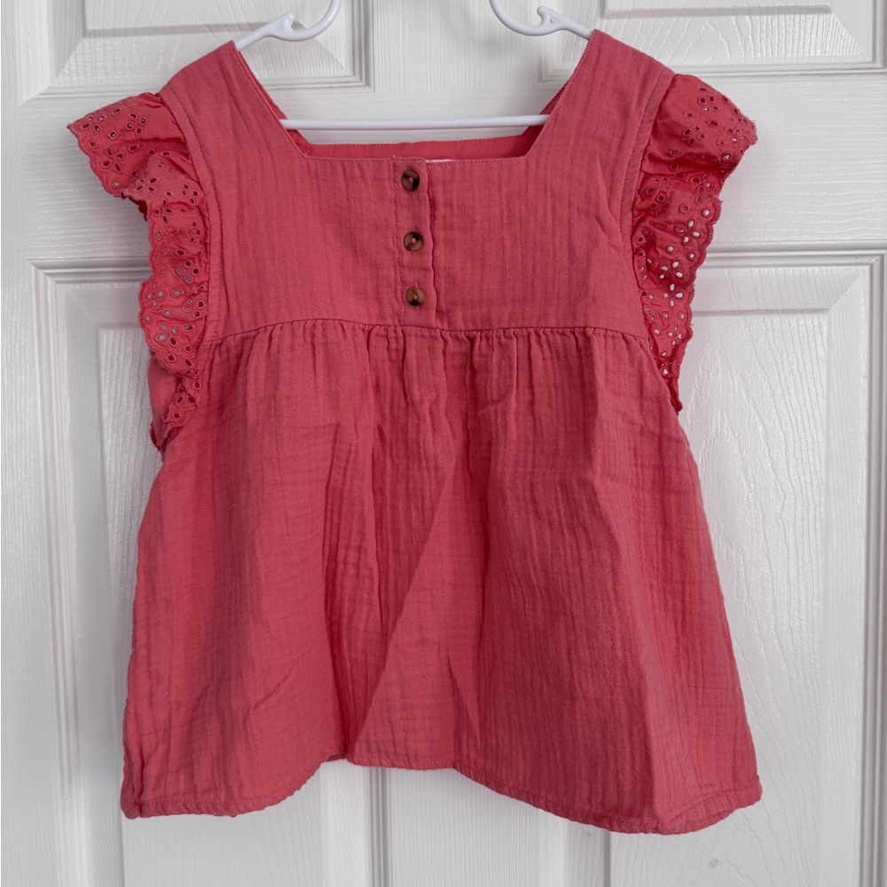 Cat & Jack Coral Eyelet Flutter Sleeve Top